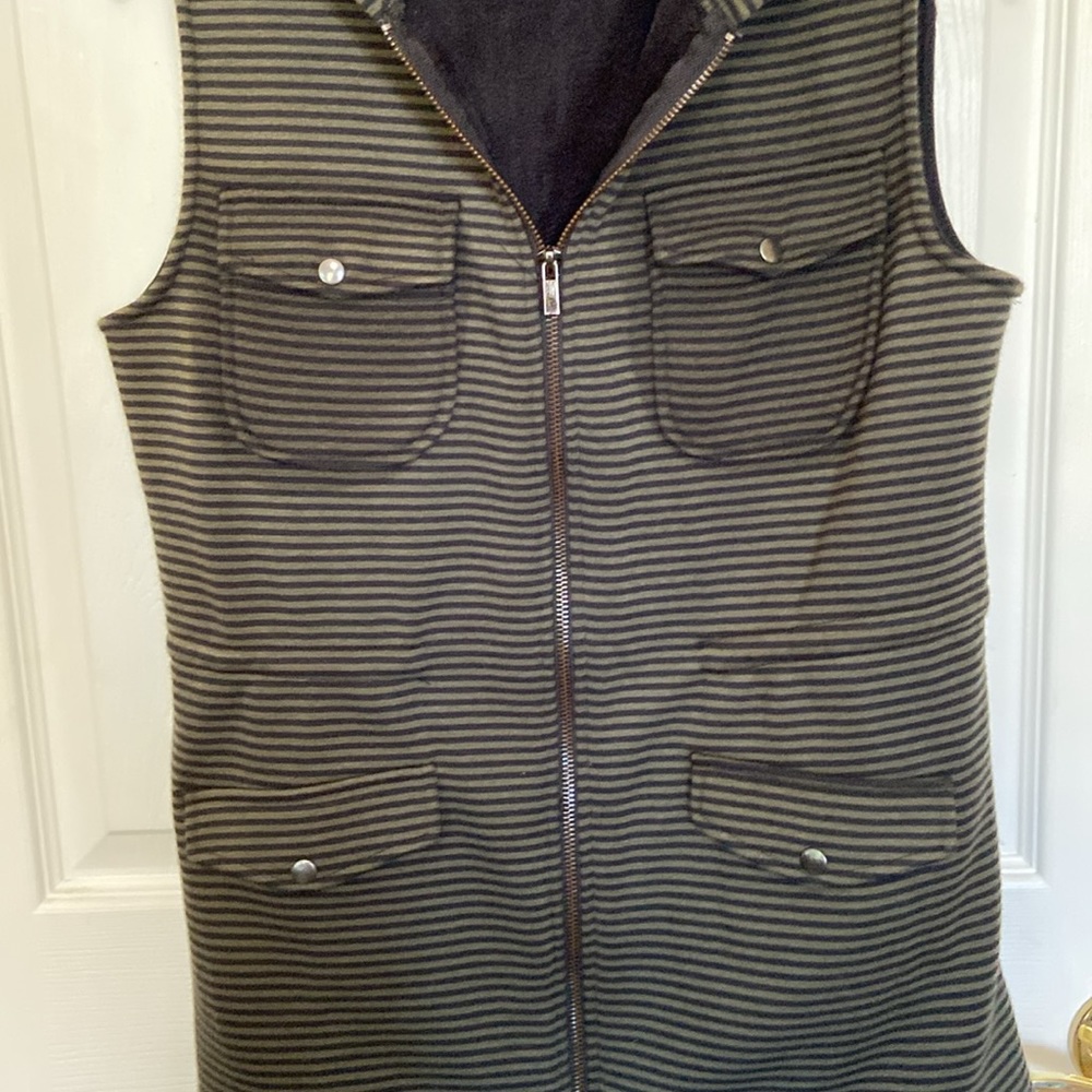 Lisa Rinna Collection Olive and Black Striped Zip Vest
